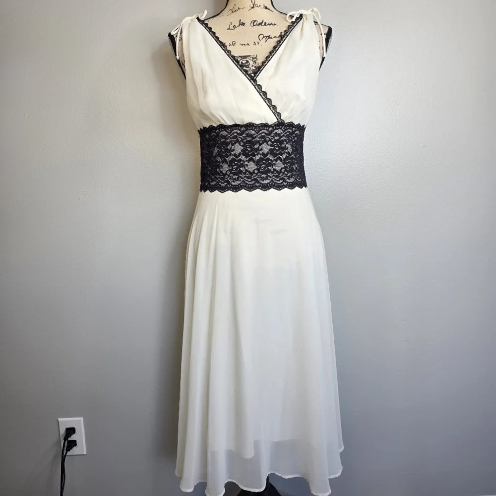 Y2k connected gith witchy white and black lace flowy midi dress sz 6 - Picture 7 of 7